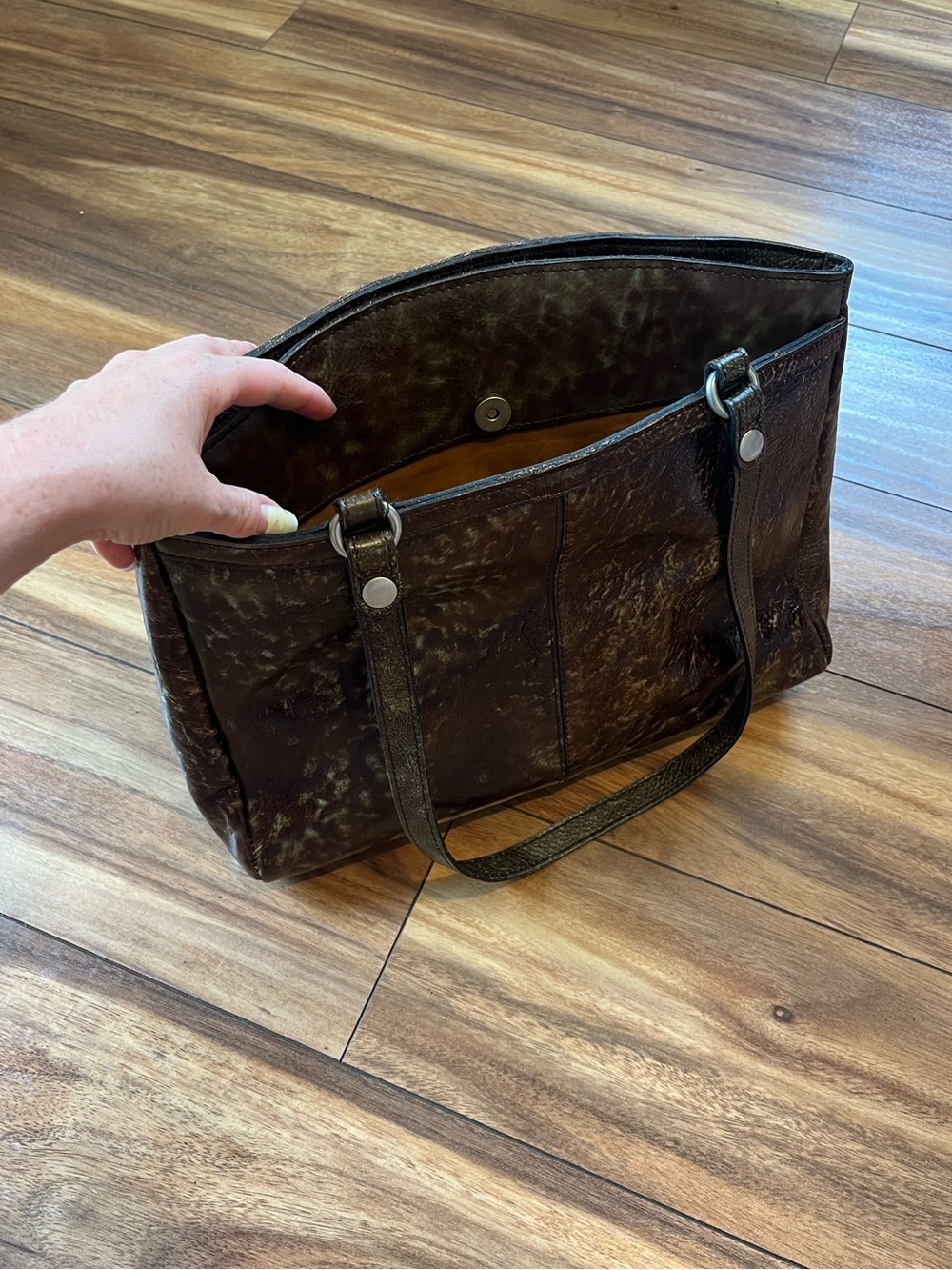 Patricia Nash “poppy” tooled leather turquoise teal shoulder bag tote purse - Picture 5 of 8